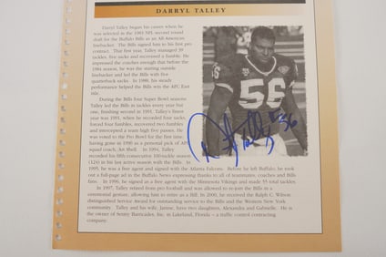 Darryl Talley No. 56 Autographed Book Page Buffalo Bills w/COA