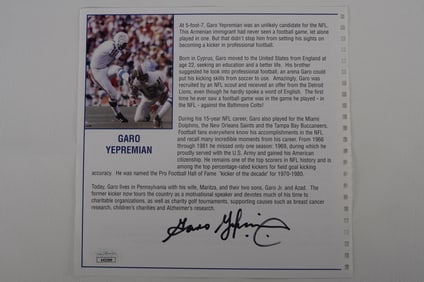 Garo Yepremian Autographed Book Page Member 1972 Perfect Season Team No. 1 Miami Dolphins w/COA