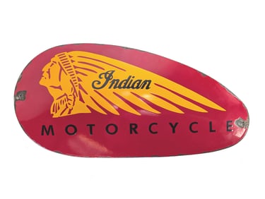 Indian Motorcycle Porcelain Advertising Sign Gasoline Tank Shaped