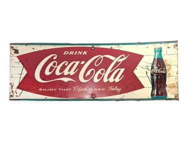 Drink Coca-Cola Tin Advertising Fishtail Sign