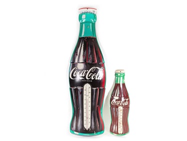 Two Tin Coca-Cola Advertising Thermometers