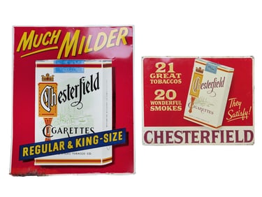 Two Chesterfield Cigarettes Tin Litho Advertising Signs