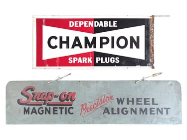 2-Sided Metal Champion Spark Plug Sign and Snap-On Wooden Sign