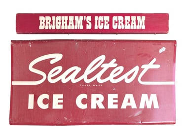 Sealtest Ice Cream Aluminum and Brigham's Ice Cream Advertising Display Sign