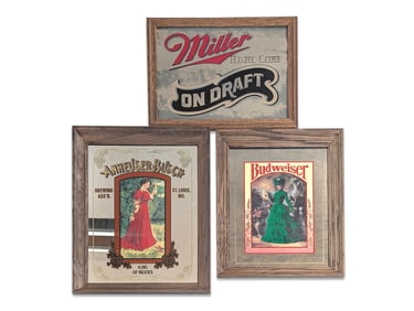 3 Advertising Display Mirrors Miller High Life and 2 Budweiser