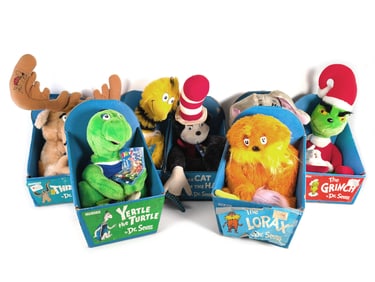 Coleco Set of 7 Plush Figures MIB Lorax Grinch Yertle and More