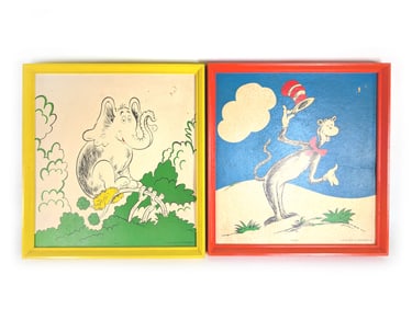 1970 Sears Exclusive Cat in the Hat and Horton Framed Pictures Unusual