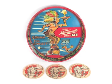 Antique Narragansett Lager and Ale Serving Trays & Coasters