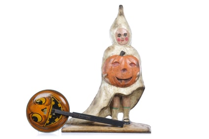 1970s Hallowen Girl Doorstop & MB Co. 1930s Halloween Noisemaker