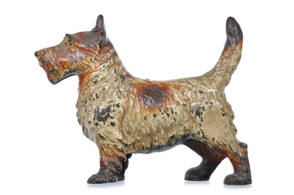 Hubley ca. 1940 No. 305 "Scotty" Scottish Terrier Doorstop Brown and White Variation