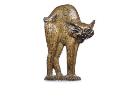 A.M. Greenblatt Studio ca. 1927 #21 Figural Gold Cat Stretching Doorstop