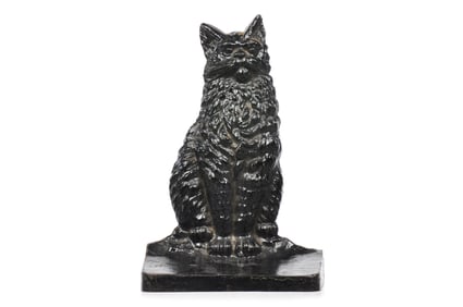 Bradley & Hubbard B&H Cast Iron Figural Sitting Black Cat on Pedestal Doorstop