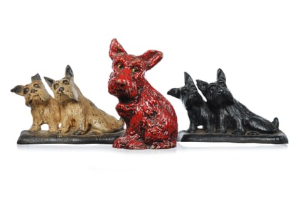 Set of 3 Cast Iron Scotty Dog Doorstops Wilton, Vindex?, and Unmarked Doorstops