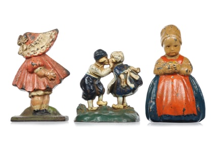 Set of 3 Hubley Cast Iron Doorstops Sunbonnet Girl No. 72, Dutch Children No. 332, Dutch Girl
