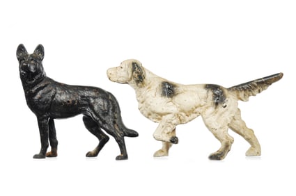 Set of 2 Vintage Recast Hubley No. 347 Irish Setter and No. 290 German Shepard Doorstops