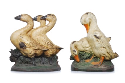 Hubley No. 291 Walking Ducks and No. 457 Flock of Geese Cast Iron Doorstops