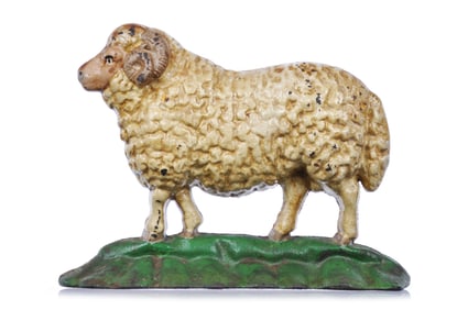 Vintage Cast Iron Merino Ram or Sheep Doorstop Marked 2