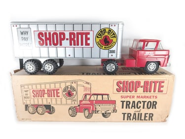 1960's Pressed Steel Super Market Shop Rite Tractor Trailer Boxed