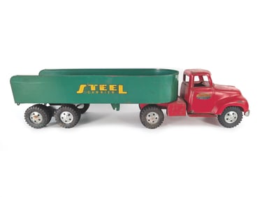 1950's Pressed Steel Tonka Toys Steel Carrier Semi Truck Tractor Trailer