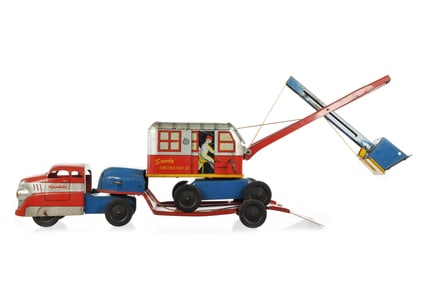 Wyandotte Pressed Steel Sturdy Construction Lima Steam Shovel & Low Boy Semi with Trailer
