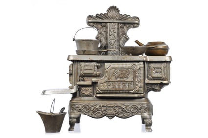J & E Stevens No. 54 Nickel-Plated Cast Iron PRIZE Range Toy Stove Salesman Sample