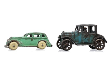 Freidag 1926 Ford Coupe and Arcade #110 Pontiac in Aqua Cast Iron Lot of 2