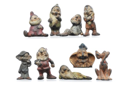 Vintage Disney Cast Iron Figures Snow White's Seven Dwarves, Dumbo, & Pluto