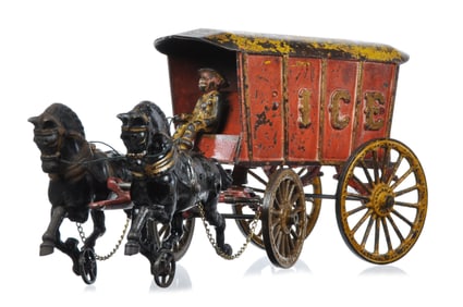 Hubley Cast Iron No. 133 Two Horse Ice Wagon w/Driver 15.5"