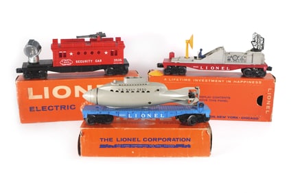 Lionel 3535 Security Car 3830 Flat Car 3540 Scope Car Boxed