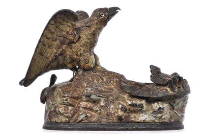 J & E Stevens Cast Iron No. 300 Mechanical Eagle Bank