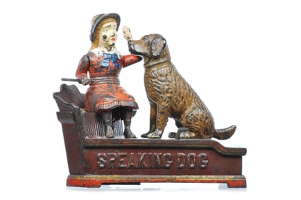 Shepard Hardware Cast Iron Speaking Dog Mechanical Bank