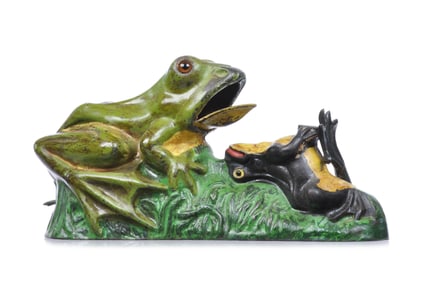 J. & E. Stevens ca. 1880s Cast Iron No. 225 Bull Frog Bank or Two Frogs Mechanical Bank