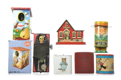 7 Novelty Tin Banks LBZ, Yone, Ohio Art, Apex, and More