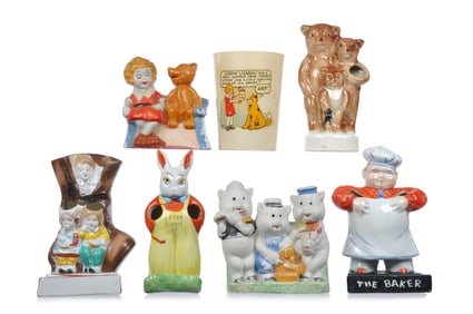 7pcs of Vintage Character Ceramic Toothbrush Holders Germany and Japan