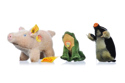 3 Mini Steiff Mole, Pig, Frog Stuffed Animals