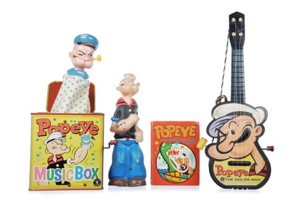 4 Popeye the Sailor Man Themed Toys Mattel, Whitman, Japanese