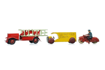3 Vehicle Toys Wood, Pressed, Steel Rubber; Girard, Auburn, Brinks Advertising