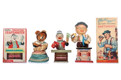 3 Batt. Op. Mechanical Toys Charlie Weaver, Crapshooter, Mama Bear