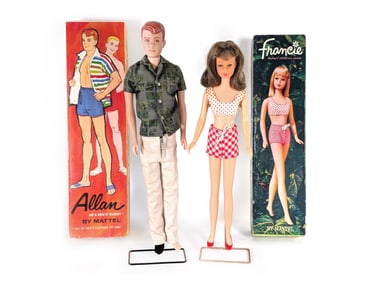 1960's Mattel Barbie Francie and Allan Straight Legged Boxed