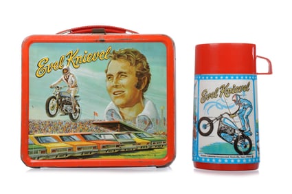 1970s Evel Knievel Aladdin Tin Lunchbox with Thermos