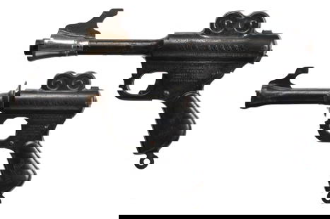 Daisy 1930s XZ-31 and XZ35 Buck Rogers 25th Century Rocket Pistol Pop Ray Guns: This is a lot of two Daisy rocket pistols. The first is a Daisy ca. 1930s No. 31 Buck Rogers 25th Century Rocket Pistol Pop Ray Gun XZ-31, which has been tested and works. It measures approximately 9.