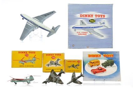 4 Boxed Dinky Planes Bristol Helicopter, Gloster Javelin, Hawke Hunter, DH Comet