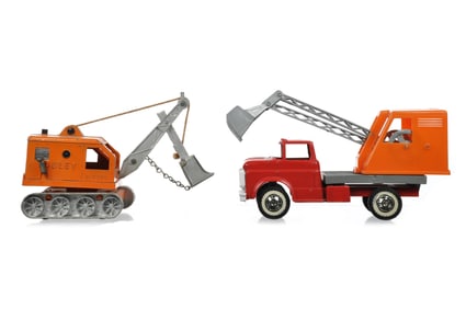 2 Diecast Steam Shovel Toys Hubley and HK