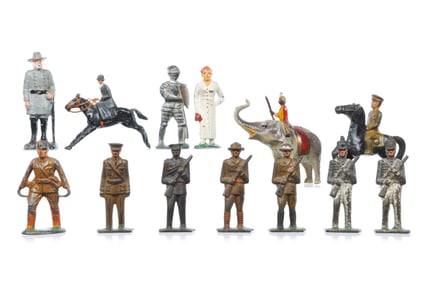 13 Toy Soldiers & Figures Grey Iron, Britains, Barclay Manoil, BF