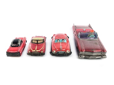 4 Japanese Tin Friction Cadillacs