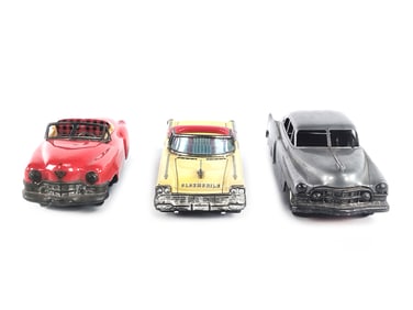 3 Tin Friction Oldsmobile and Cadillacs; Cragstan, Wyandotte, Nihon Boeki