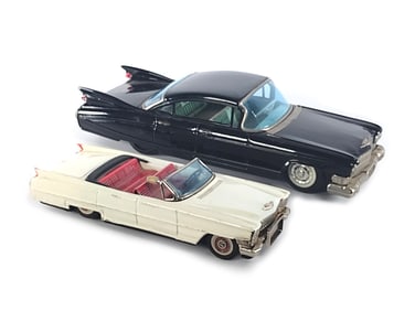 2 Bandai Tin Friction Cadillacs Japanese Tin Cars