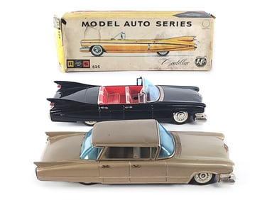 2 Tin Friction Bandai Rosko Cadillac Bairritz Boxed & Cadillac Sedan