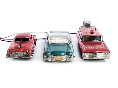 3 Tin R/C Cars; Yonezawa F.D. Chief, Soviet USSR Cadillac, Cragstan