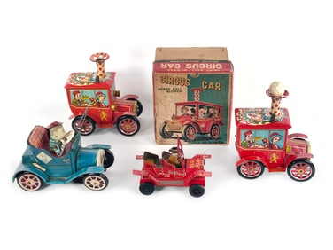 4 Yoshiya KO Ball Blower Circus Cars & Jalopy, with Linemar Jalopy